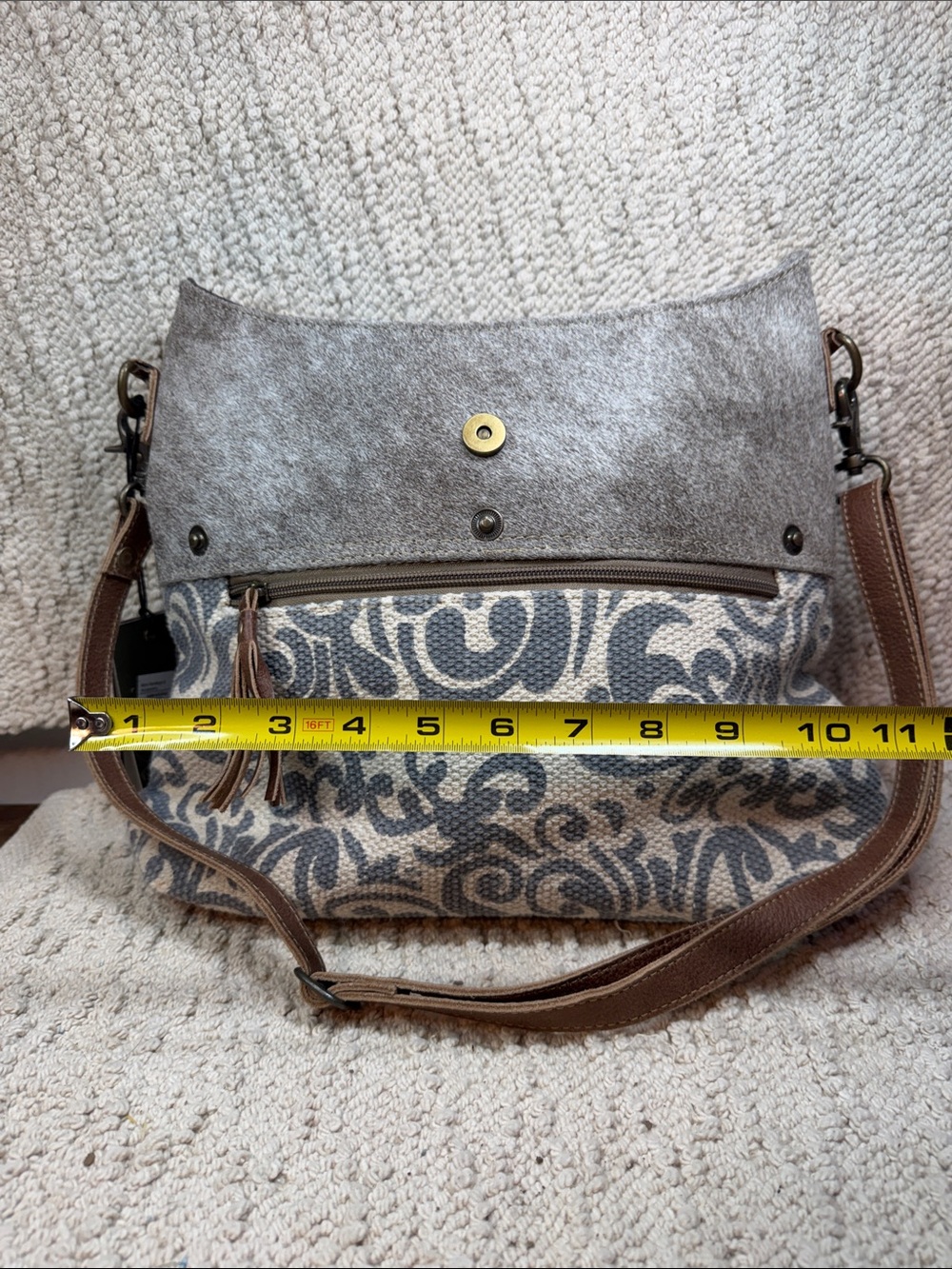 Myra Flourish Bag Gray & Brown Patterned Crossbody Shoulder Bag - Picture 7 of 8